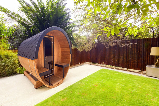 "4m Barrel Sauna: Spacious Rustic Retreat for Ultimate Relaxation"
